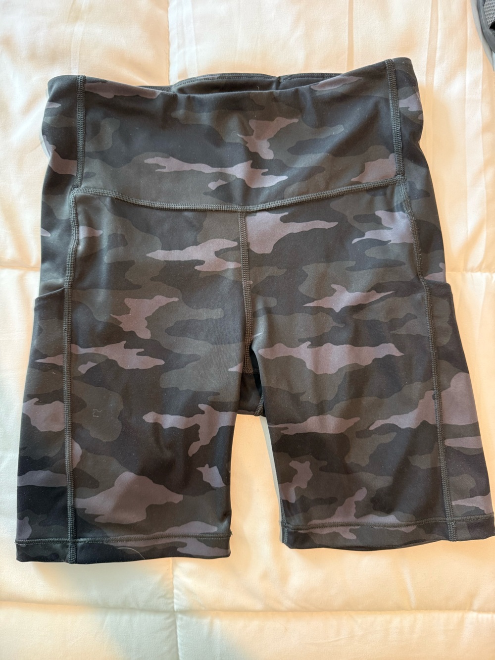 Athleta Woman’s Black and Gray Camouflage Bike Shorts